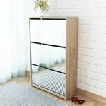 vidaXL Schuhschrank mit 3 F&auml;chern Spiegel Eiche-Optik 63x17x102,5 cm