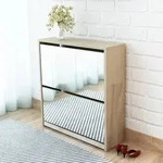 vidaXL Schuhschrank mit 2 F&auml;chern Spiegel Eiche-Optik 63x17x67 cm