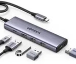 Multifunktionaler HUB 5in1 USB-C - HDMI 1.4 / 3 x USB-A PD 100W Ugreen CM511 Grau
