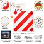 Warnschild Rot Wei&szlig; Warntafel Fahrradtr&auml;ger 50x50 cm E Pr&uuml;fzeichen Anh&auml;nger LKW