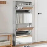 vidaXL Schuhschrank mit Spiegel 4 F&auml;cher Betongrau 63x17x134 cm