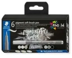 Staedtler Pigment Arts Soft Brush Pen Grey Colors, 6 Farben, Grau, Rund, Kunststoff,