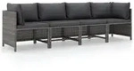 vidaXL 4-Sitzer-Gartensofa mit Kissen Grau Poly Rattan