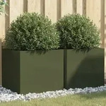 vidaXL Pflanzk&uuml;bel 2 Stk. Olivgr&uuml;n 49x47x46 cm Stahl