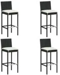 vidaXL Garten-Barhocker mit Kissen 4 Stk. Schwarz Poly Rattan