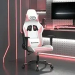 vidaXL Gaming-Stuhl mit Massagefunktion Wei&szlig; und Rosa Kunstleder