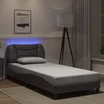 "vidaXL Bettgestell mit LED ohne Matratze "Hvar" Grau 90x200 cm Kunstleder"