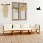 vidaXL 4-Sitzer-Gartensofa mit Auflagen Creme Akazie Massivholz