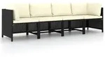 vidaXL 4-Sitzer-Gartensofa mit Auflagen Schwarz Poly Rattan