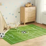 vidaXL Kinderteppich Gr&uuml;n 160x230 cm Fu&szlig;ballfeld Waschbar Rutschfest