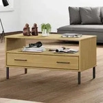 vidaXL Couchtisch OSLO mit Metallbeinen Braun 85x50x45 cm Massivholz
