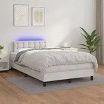 vidaXL Boxspringbett mit Matratze & LED Wei&szlig; 120x200 cm Kunstleder