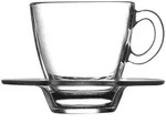 Pasabahce Aqua Service Kaffeetassen mit Teller, Glas, Transparent, 12 St&uuml;ck