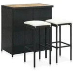 vidaXL 3-tlg. Bar-Set Poly Rattan Schwarz