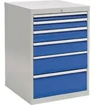 Schubladenschrank H1019xB705xT736mm lichtgrau/signalblau 6 Schubl.Vollauszug
