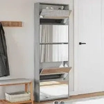 vidaXL Schuhschrank mit Spiegel 5 F&auml;cher Grau Sonoma 63x17x169,5 cm