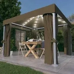 vidaXL Pavillon mit Vorh&auml;ngen & LED-Lichterkette 3x3 m Taupe