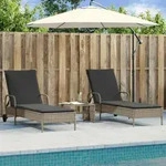 vidaXL Sonnenliegen mit Auflagen 2 Stk. Hellgrau Poly Rattan
