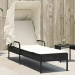 vidaXL Sonnenliege mit Dach Schwarz Poly Rattan