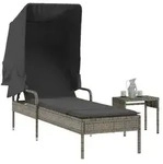 vidaXL Sonnenliege mit Dach und Tisch Grau Poly Rattan