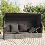 vidaXL Outdoor-Loungebett mit Dach und Kissen Grau Poly Rattan