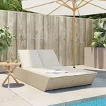 vidaXL Doppel-Sonnenliege mit Auflagen Beige Poly Rattan