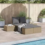 vidaXL Doppel-Sonnenliege mit Auflagen Beige Poly Rattan