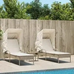 vidaXL Sonnenliegen 2 Stk. mit Dach und Tisch Beige Poly Rattan