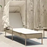 vidaXL Sonnenliege mit Dach Beige Poly Rattan