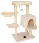 lionto Kratzbaum 93 cm mit H&ouml;hle, Liegemulde, Spielball & Sisalst&auml;mmen, kompakter