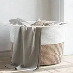 vidaXL W&auml;schekorb Braun und Wei&szlig; &Oslash;55x36 cm Baumwolle