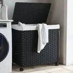 vidaXL W&auml;schekorb mit Rollen Schwarz 60x35x60,5 cm Rattan