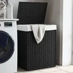 vidaXL W&auml;schekorb mit Deckel Schwarz 46x33x60 cm Poly Rattan