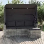 vidaXL 3-Sitzer-Gartensofa mit Dach und Fu&szlig;hocker Grau Poly Rattan