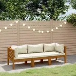 vidaXL 3-Sitzer-Gartensofa mit Creme Kissen Massivholz Akazie
