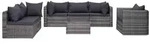 vidaXL 7-tlg. Garten-Sofagarnitur mit Polster&Kissen Poly Rattan Grau