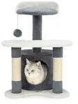 lionto Kratz- & Spielbaum, 65 cm stabiler Katzenbaum mit Sisalst&auml;mmen, Pl&uuml;schh&ouml;hle