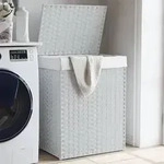 vidaXL W&auml;schekorb mit Deckel Wei&szlig; 46x33x60 cm Poly Rattan
