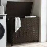 vidaXL W&auml;schekorb mit Rollen Dunkelbraun 66x35x60 cm Rattan