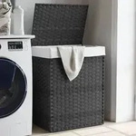 vidaXL W&auml;schekorb mit Deckel Grau 46x33x60 cm Poly Rattan