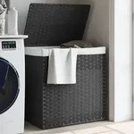 vidaXL W&auml;schekorb mit 2 F&auml;chern Grau 53x35x57 cm Poly Rattan