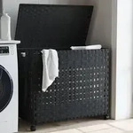 vidaXL W&auml;schekorb mit Rollen Schwarz 66x35x60 cm Rattan