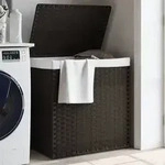 vidaXL W&auml;schekorb mit 2 F&auml;chern Dunkelbraun 53x35x57 cm Poly Rattan