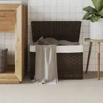 vidaXL W&auml;schekorb mit Deckel Dunkelbraun 55,5x35x34 cm Poly Rattan