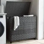 vidaXL W&auml;schekorb mit Rollen Grau 66x35x60 cm Rattan