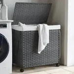 vidaXL W&auml;schekorb mit Rollen Grau 60x35x60,5 cm Rattan