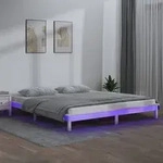 vidaXL Massivholzbett mit LEDs Wei&szlig; 140x190 cm