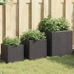vidaXL Pflanzk&uuml;bel 3 Stk. Schwarz Poly Rattan