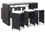 vidaXL 7-tlg. Gartenbar-Set mit Auflagen Poly Rattan Schwarz