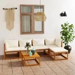 vidaXL 6-tlg. Garten-Lounge-Set mit Auflagen Creme Massivholz Akazie